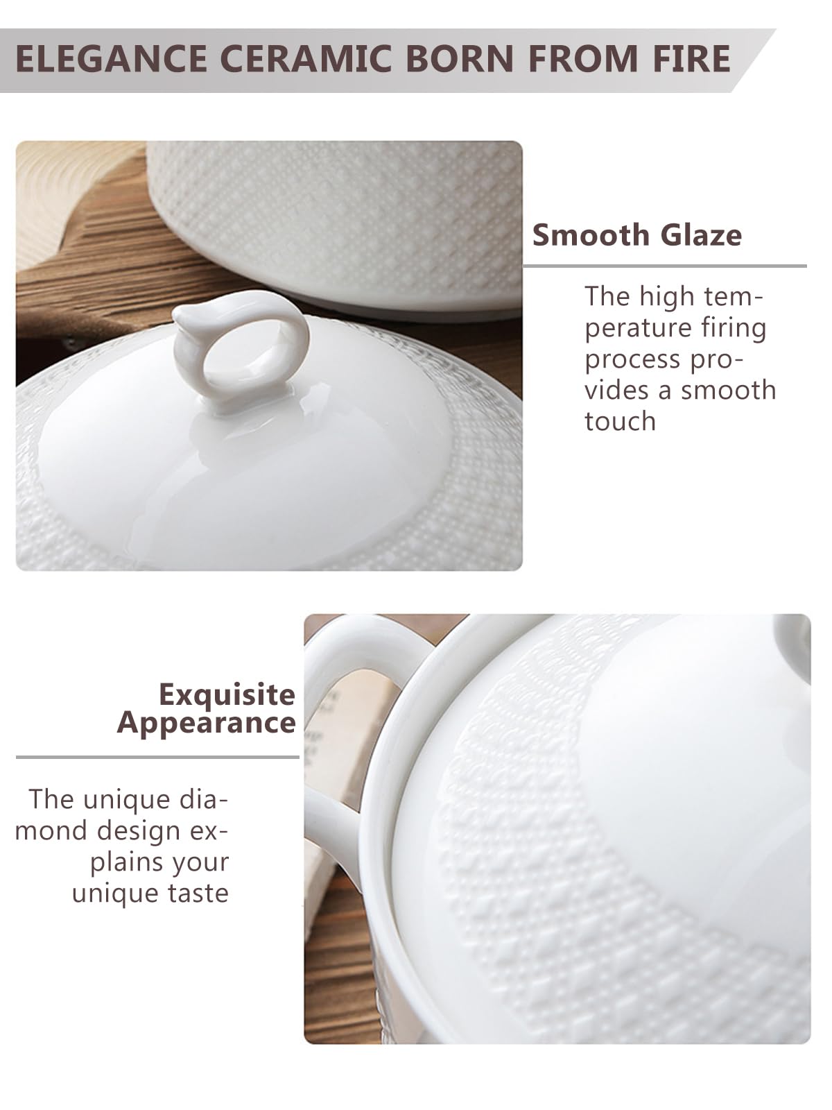 Soupière créamique blanche avec couvercles, grand bol de service à soupe en porcelaine avec poignée, passe au micro-ondes, au lave-vaisselle et au four 3,6 l