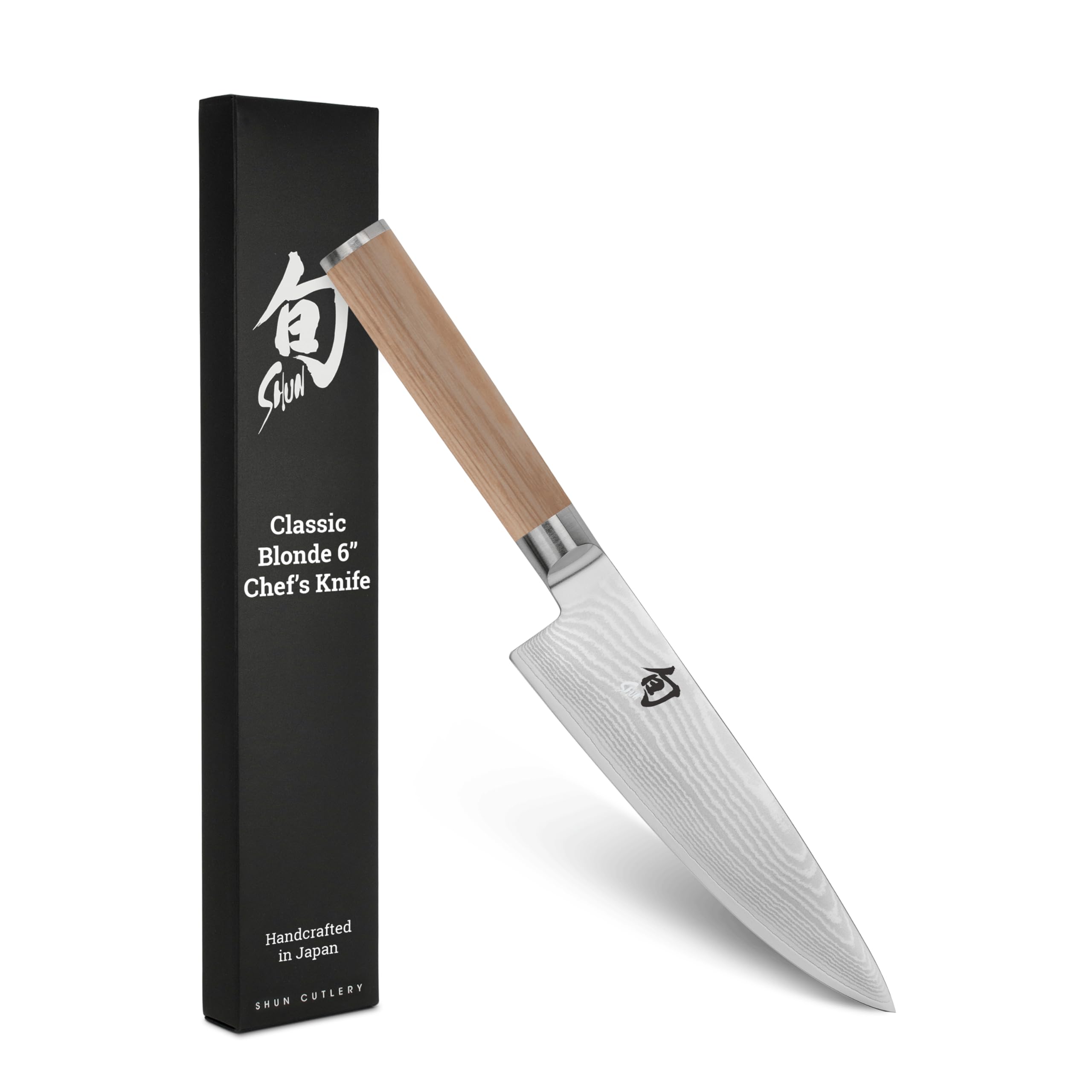 Shun Classic Blonde 6" Chef's Knife, Handcrafted Japanese Kitchen Knife for Professional and Home Chefs, VG-MAX Core with Damascus Stainless Steel Cladding, Pakkawood Handle