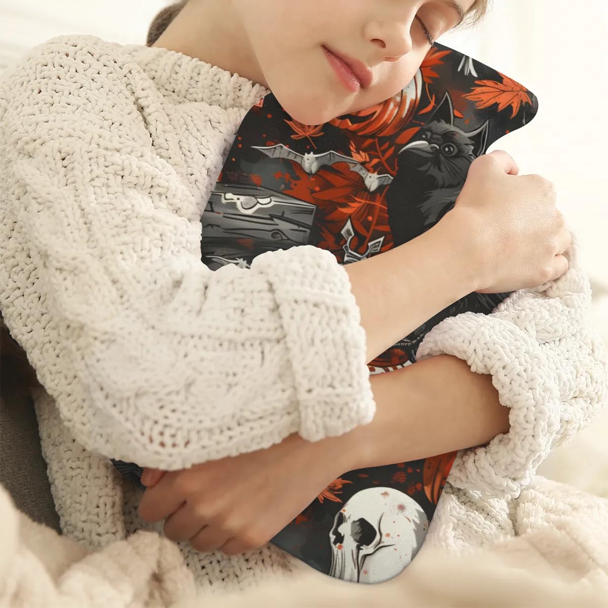 Hot Water Bottle with Soft Cover,2L Halloween Crow Hot Water Bag for Hot and Cold Compress, Hand Feet Warmer, Rubber Hot or Cold Water Bottle Halloween Christmas Decorations