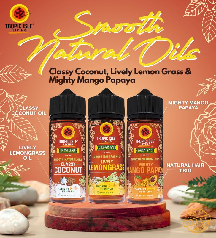 Coconut Oil – Smooth Natural Oil - Classy Coconut 4oz Bundle with Lively Lemongrass 4oz and Mighty Mango-Papaya 4 oz – Hydrating and Nourishing Oils for Skin, Hair, and Body Care – Gift Set (3 Items)