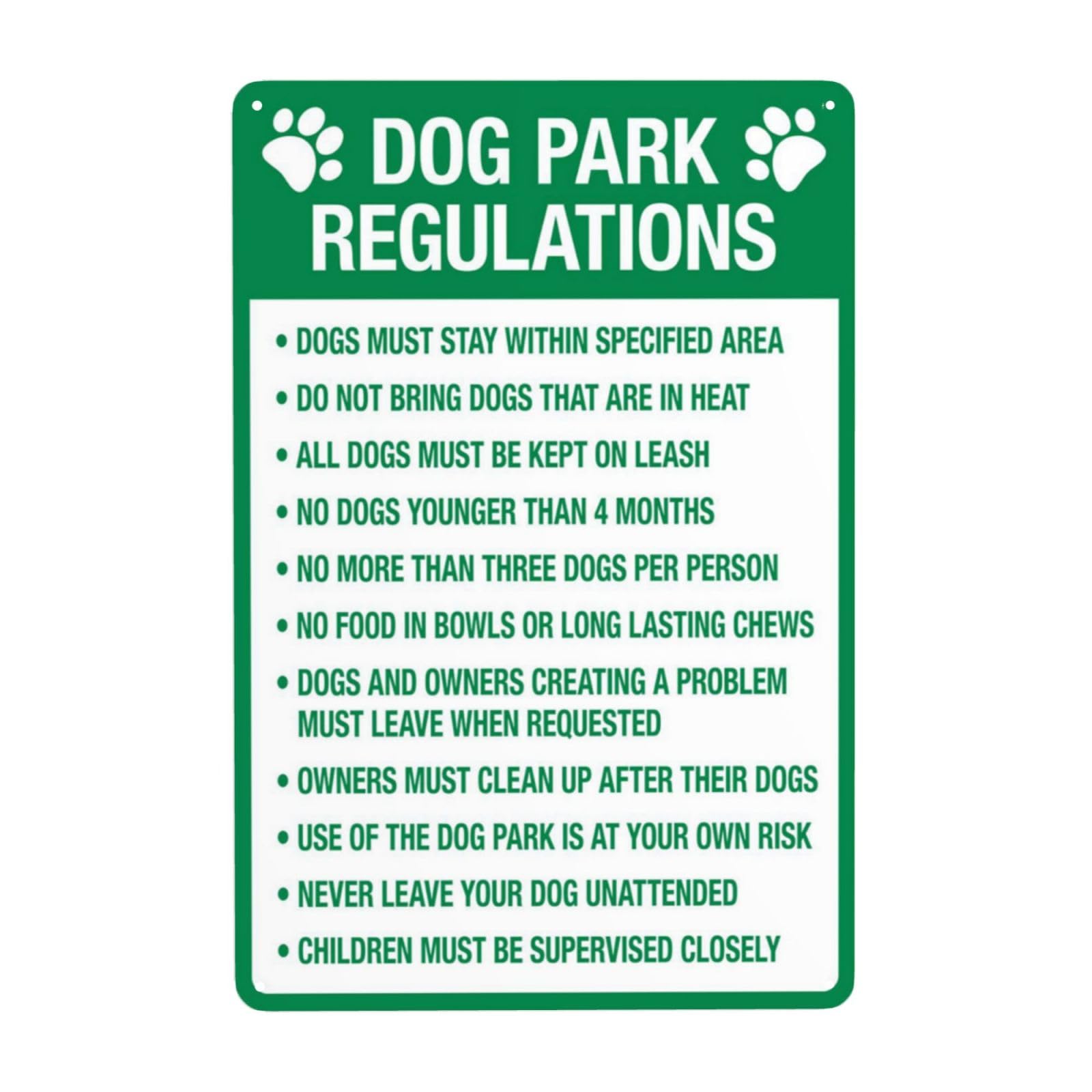 Dog Park Regulations Vintage Metal Rule Warning Wall Decor Sign 12x8 Inch