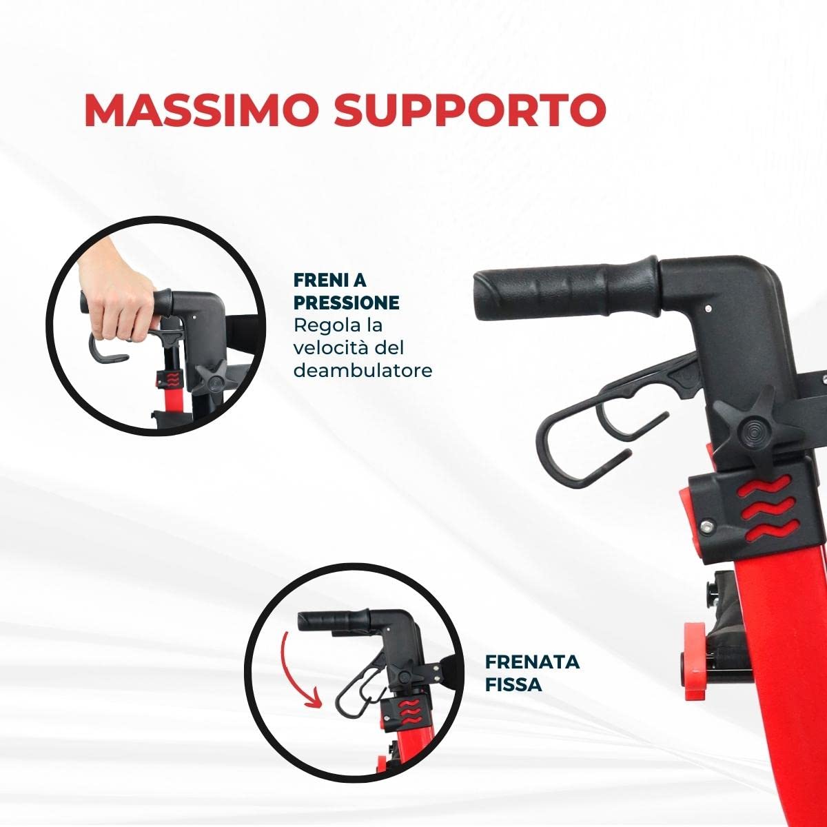Mobiclinic® pro, Deambulatore per anziani, Pieghevole con una sola mano, Ruote grandi, Doppio sistema di frenata, Invicto, Allterrain, Cestino ampio, Sedile e schienale imbottiti, Altezza regolabile