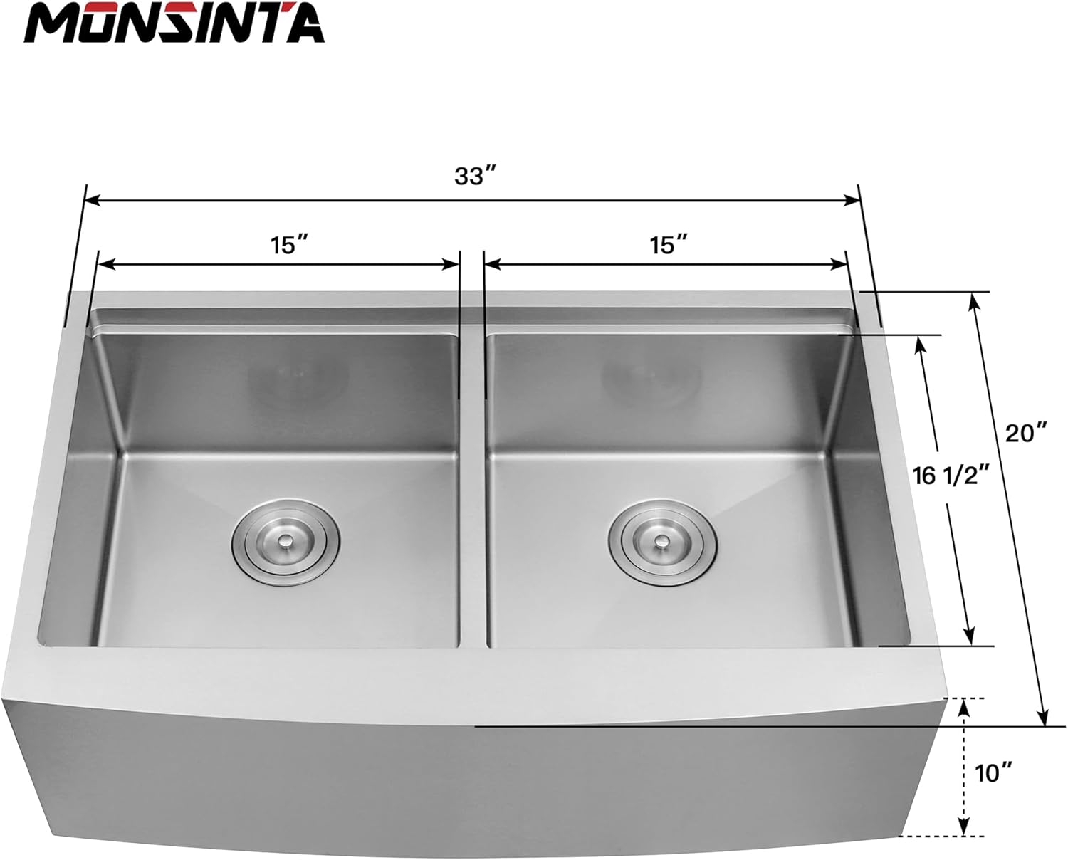 33 Inch Double Farmhouse kitchen Sink,16-Gauge SUS304 Stainless Steel Farm Sinks, 50/50 Apron Front Features Workstaion Sink With Accessories,33''×20''×10" Large and Deep Double Kitchen Sinks