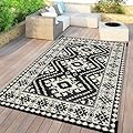 Uphome Outdoor Rug 6x9 ft, Reversible Waterproof Patio Rug, Boho RV Camping Rug, Lightweight Foldable Camping Rug, Tribal Checkered Indoor Outdoor Area Rug for Balcony Picnic Beach, Black/Brown