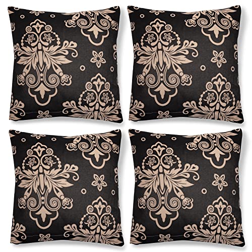 Image of HOKIPO Polyester Blend Stretchable Cushion Cover 16x16, Pack of 4 (AR-4098-D8*4), (40 x 40cm),Multicolor