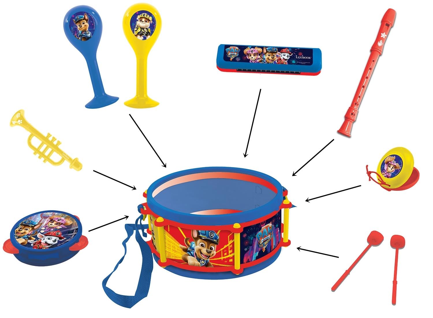 Lexibook Patrulla Canina Chase Marshall Juguete Musica, 7 Instrumentos Tambor, Maracas, Castañeta, Armónica, Grabadora, Trompeta, Pandereta, K360PALXB