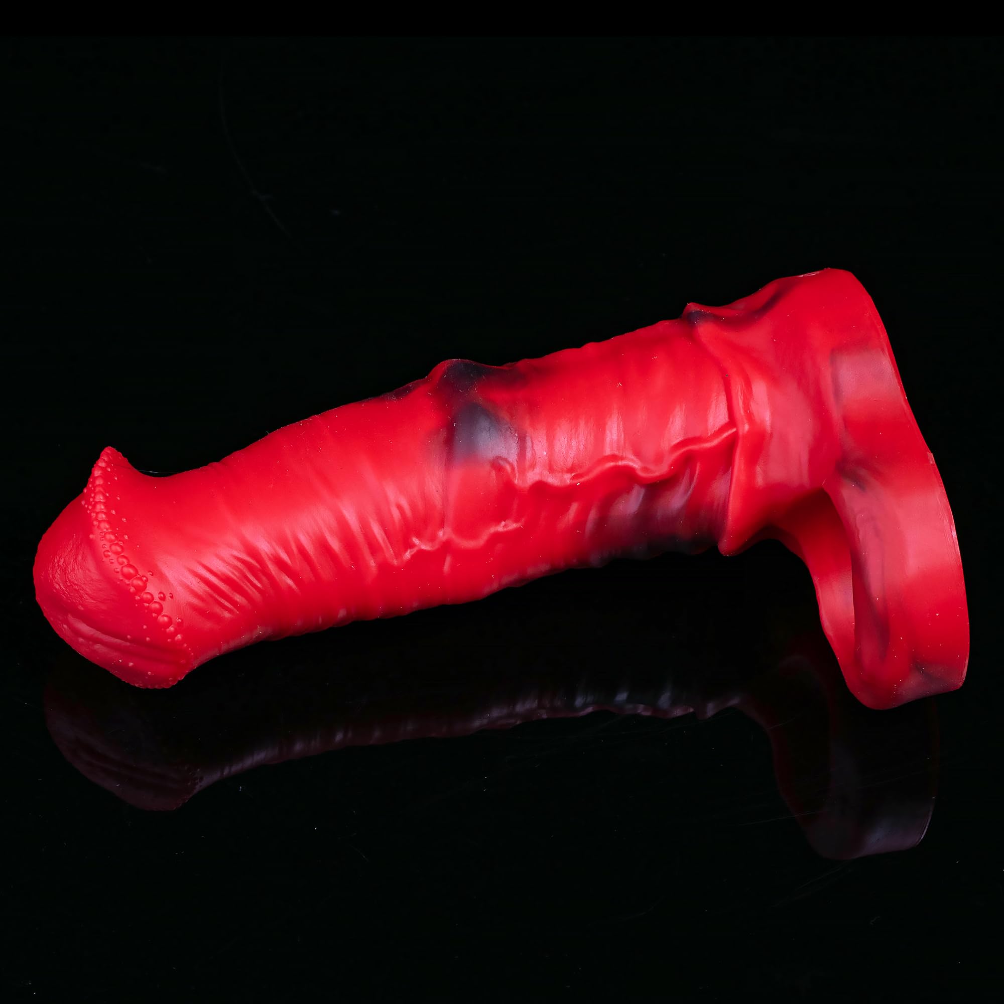 Guaina di estensione in silicone a forma di cavallo per pene maschile con fibbia estensibile per aumentare la lunghezza e la circonferenza (rosso)