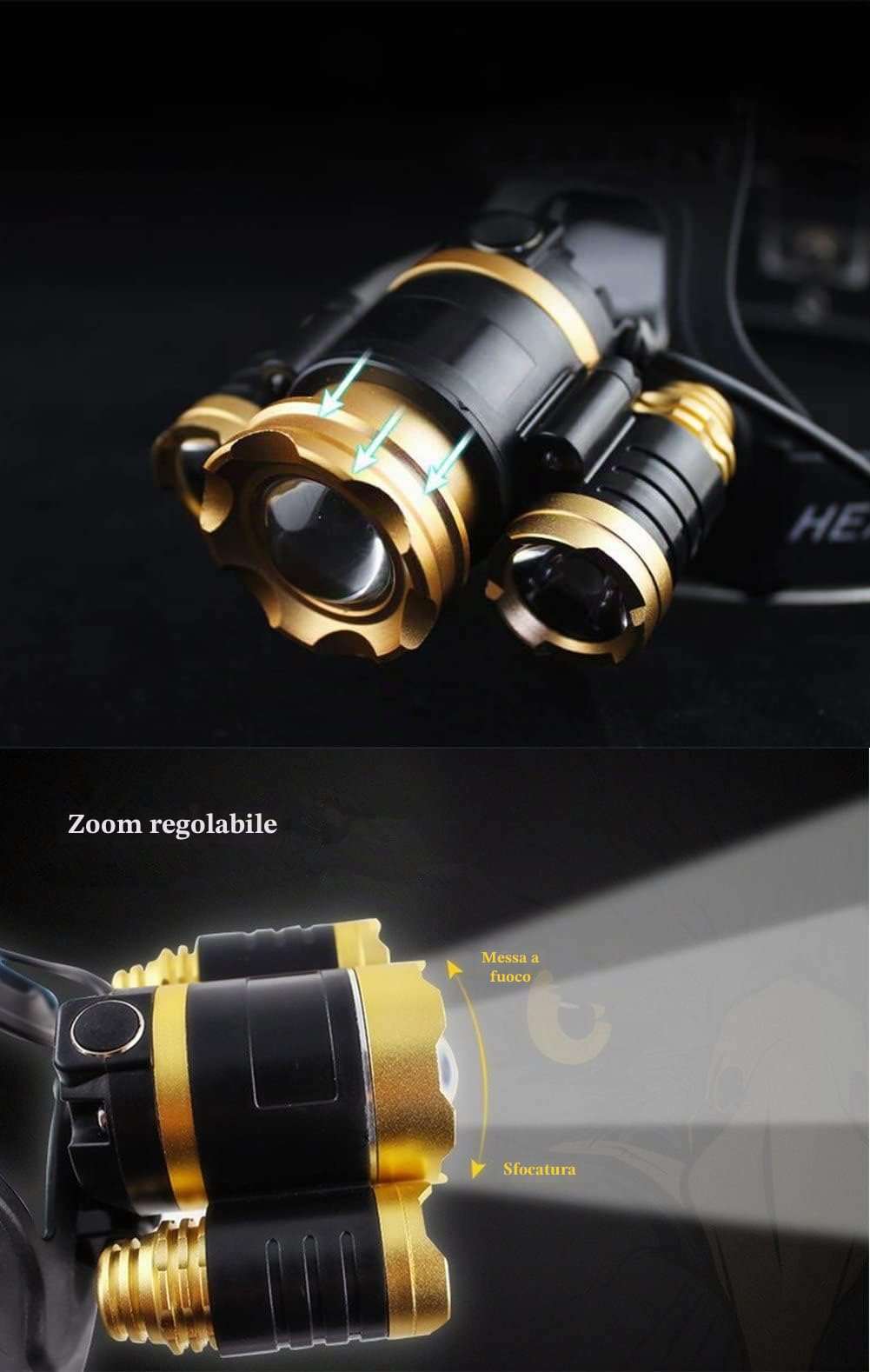 Torcia Frontale Ricaricabile Impermeabile, Aggiornata Super Luminosa 12000 Lumen Sensore Zoomabile Focus Regolabile Torcia Da Testa per Campeggio Pesca Escursionismo Caccia Corsa Cammino Ciclismo