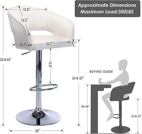 Miniatura 2 de Juego de 2 modernas sillas de bar de cocina con base plateada, taburetes de bar giratorios ajustables con respaldo y reposapiés, taburetes de