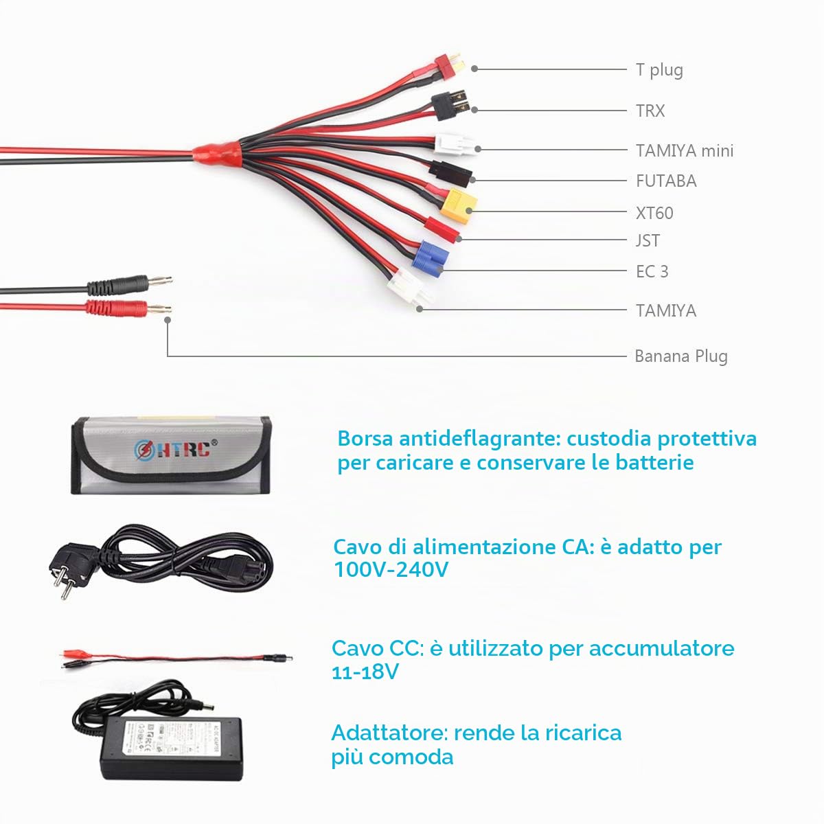 Haisito Caricabatterie LiPo Balance, Caricatore Pacco Batteria 1S-6S Digitale 80W 6A Connettori Deans + Alimentatore