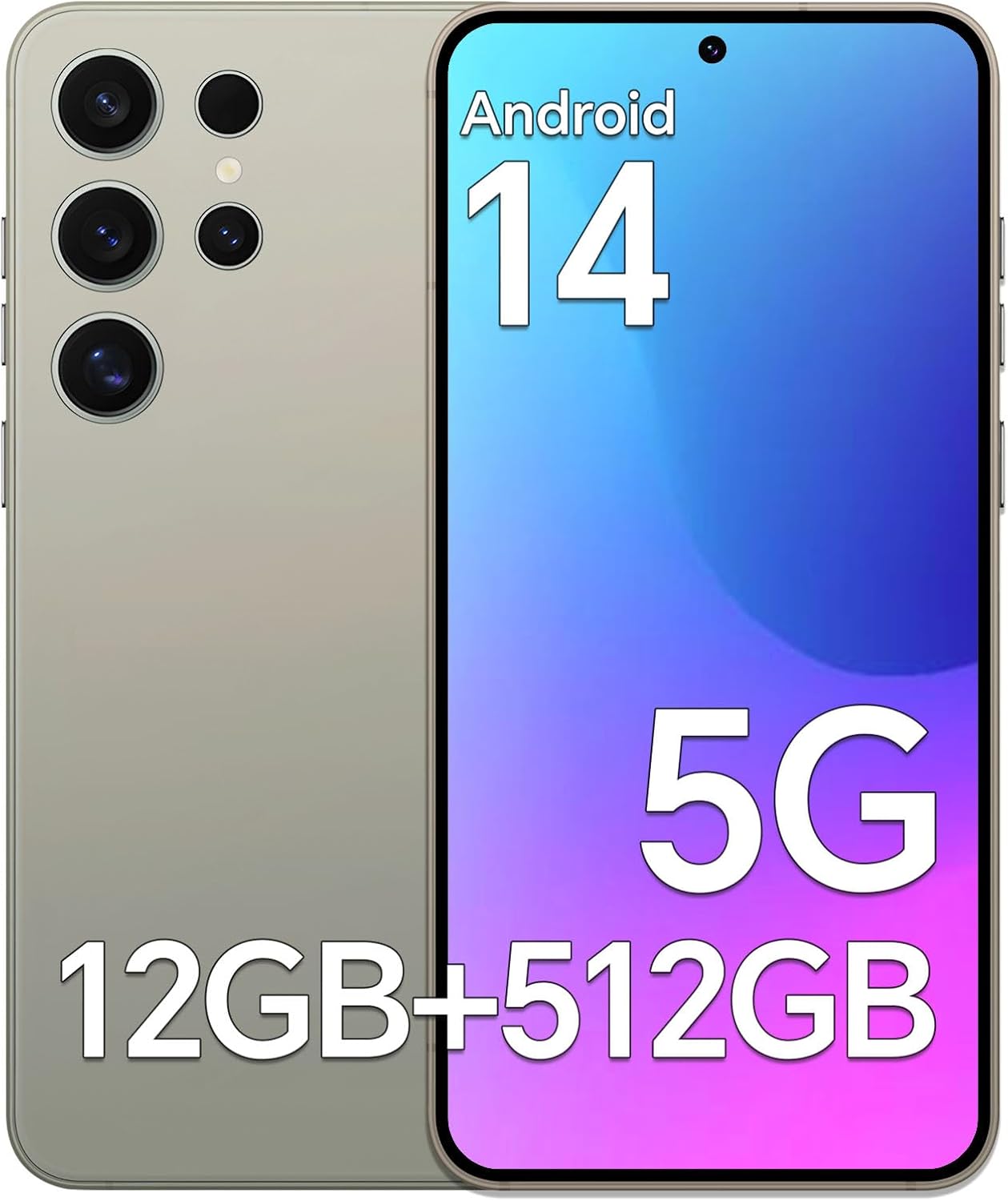 Unlocked Android Phones M24, 12GB RAM+512GB ROM Smartphone, 6.8" HD+ Display, 5000mAh Long-Lasting Battery Cell Phones, 108MP+48MP Camera, Face ID/WiFi/Bluetooth/GPS
