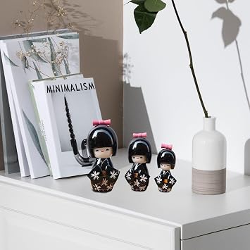 Kokeshi Doll, Wooden Kimono Doll, Japanese Doll, Japanese Style, Color Puppet, Traditional, Geisha Figure, Wedding Decoration, Figurine, Home Decoration, Set of 3