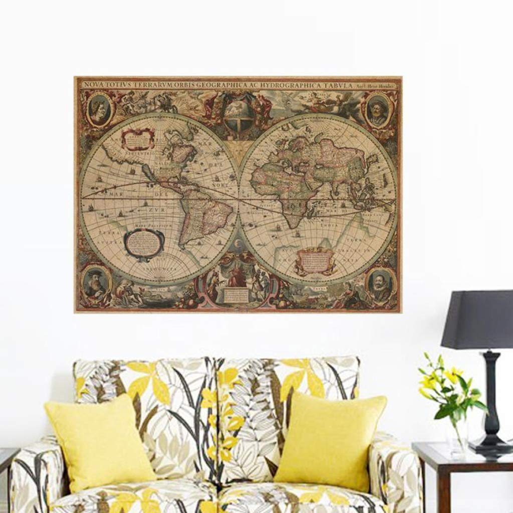 Globe Carte du Monde Vintage Rétro Affiche Mat Papier Brun 71x50cm