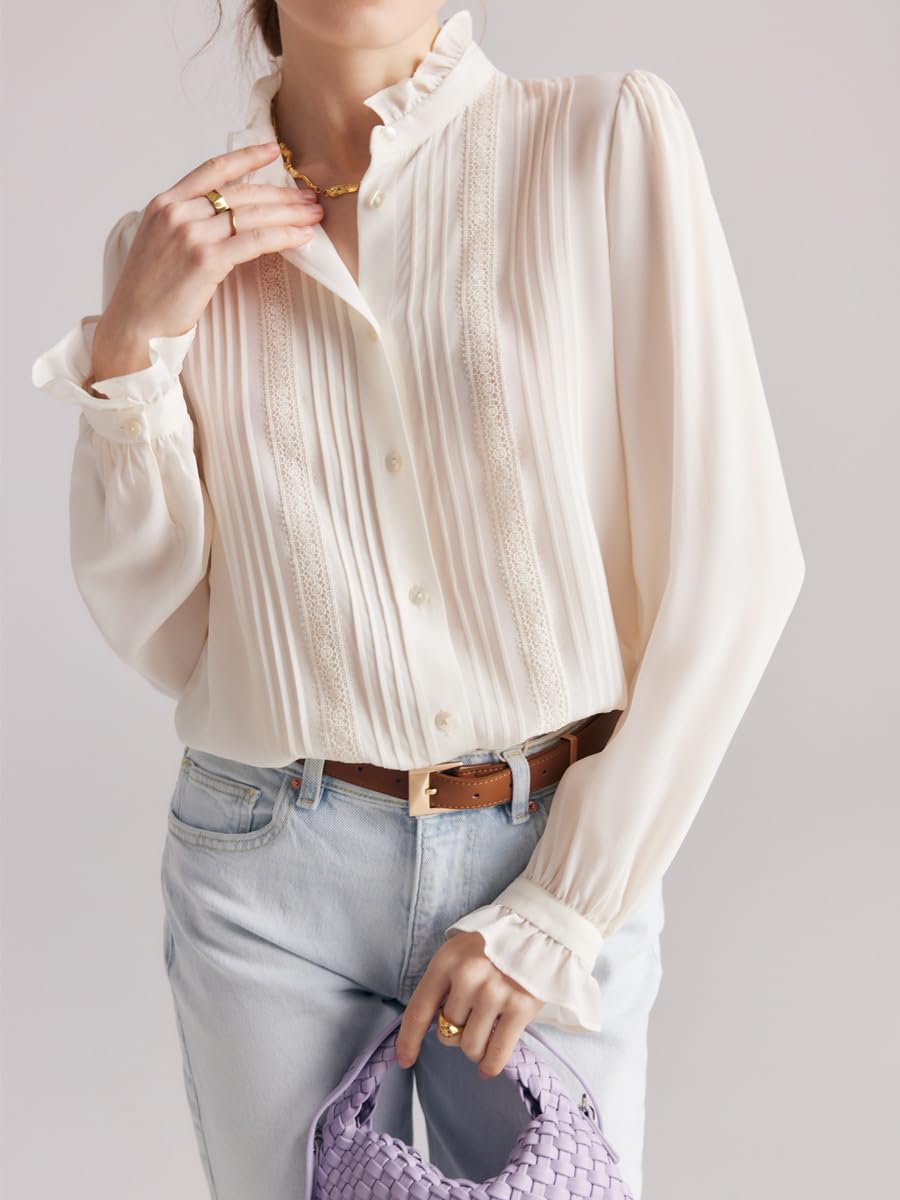 Women's Stand Collar French Silk Blouse for Women