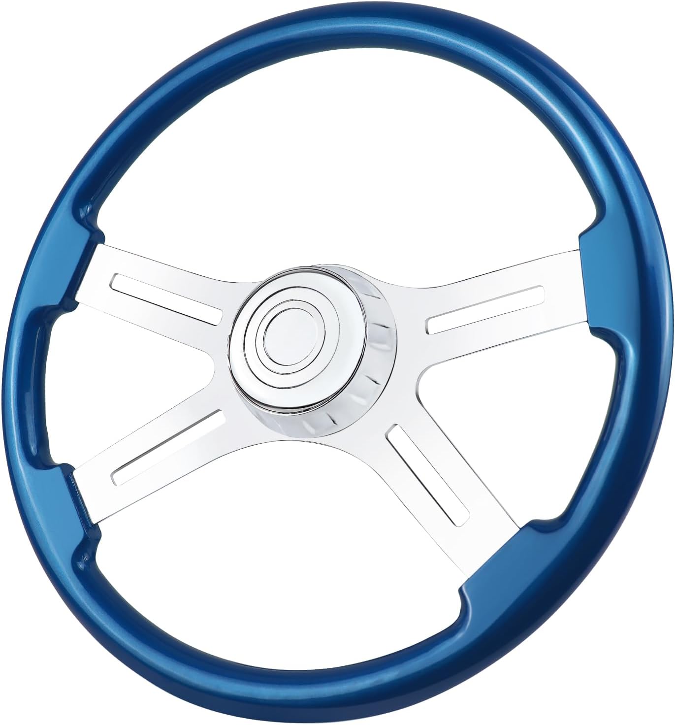 18in Solid Wood lacquering Truck Steering Wheel 4 Spoke Aluminum Chrome Plated Steering Wheel for Semi-Trailers,Trucks for Kenworth,Peterbilt,Volvo, Freightliner