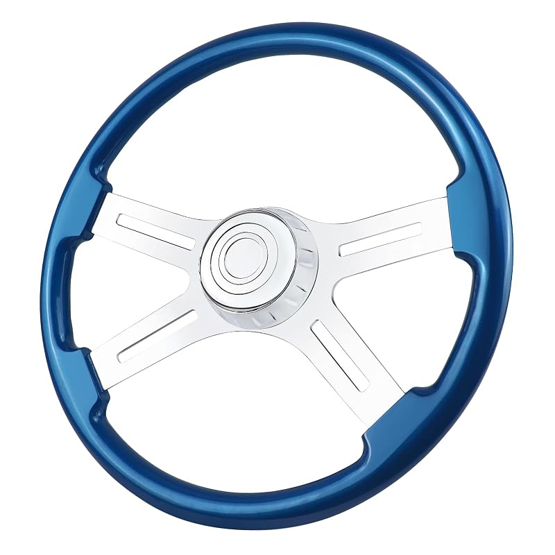 Volante de madeira laqueada para caminhão, 4 raios cromados, 45,7 cm, azul QYMOPAY TS-401BL