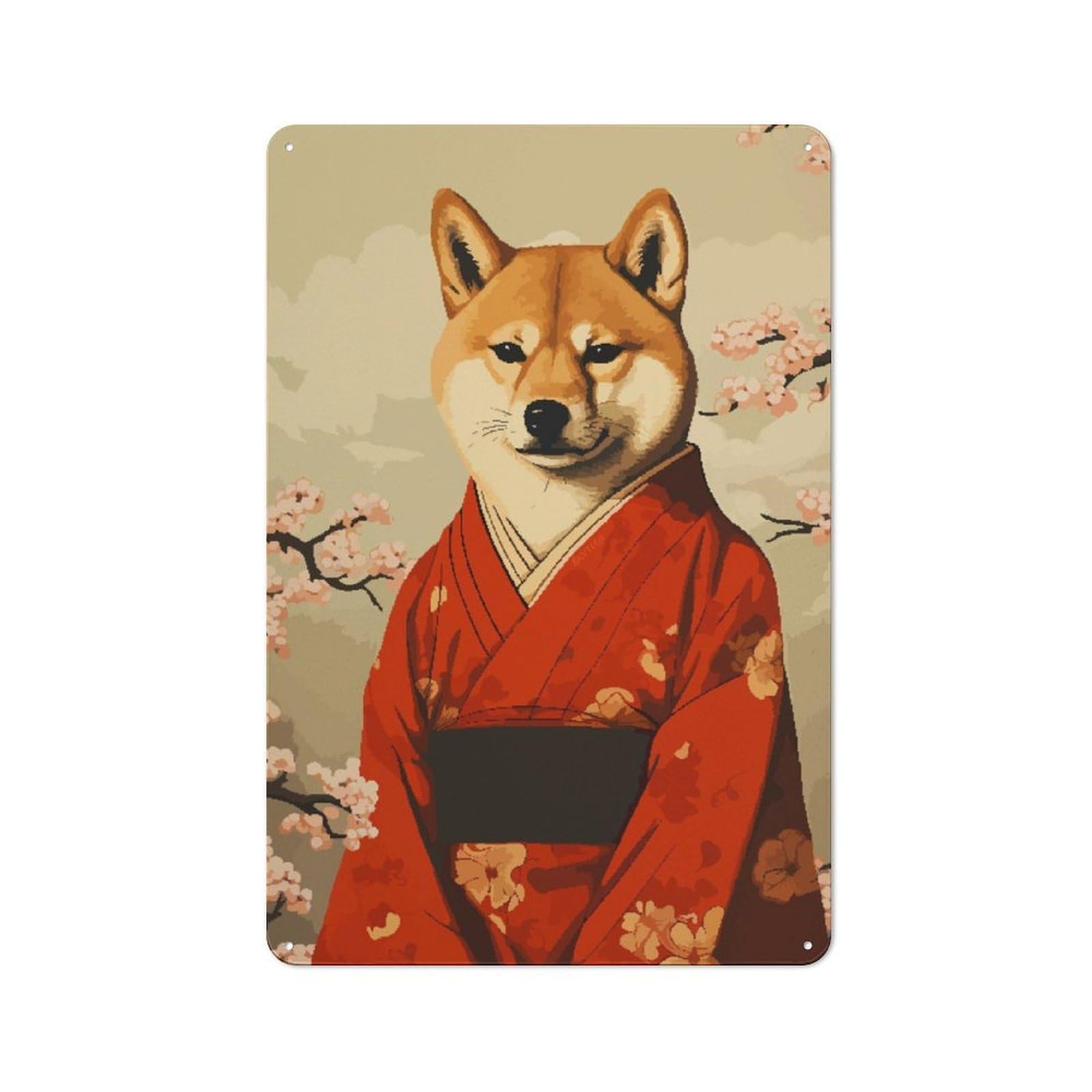 Junmoney Shiba Inu Kimono Pixel Art Printed Metal Sign 30X20cm For Home Bar Wall, With Clear Vintage Wall Decor Character