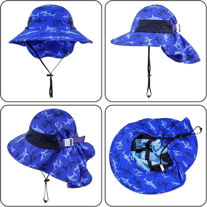 Image of Toddler Baby Sun Hat Kids Summer Beach Essentials Adjustable Beach Hats with Bucket Wide Brim for Boys Girls Age 0-14 Years