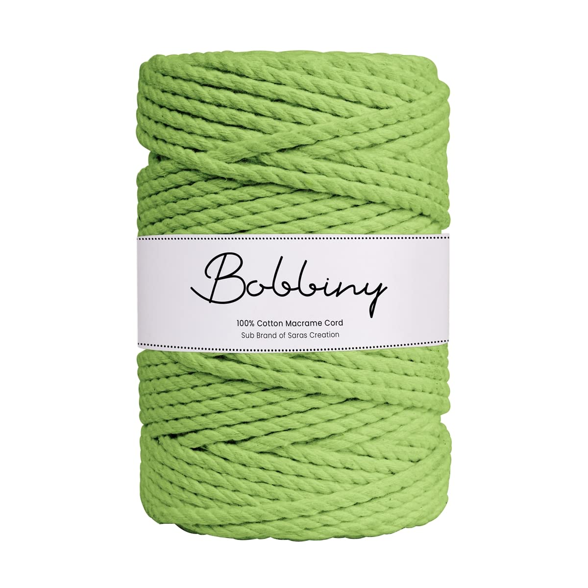BOBBINY 3 Ply Twisted Macrame Cotton Cord Dori (Roll Packaging) Thread For Macrame DIY And Other Projects | Parrot Green | 3Mm, 50 Meter, 1 Count