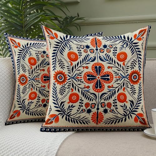 Cvqza Decorative Throw Pillow Covers Mexican Embroidery Style Floral and