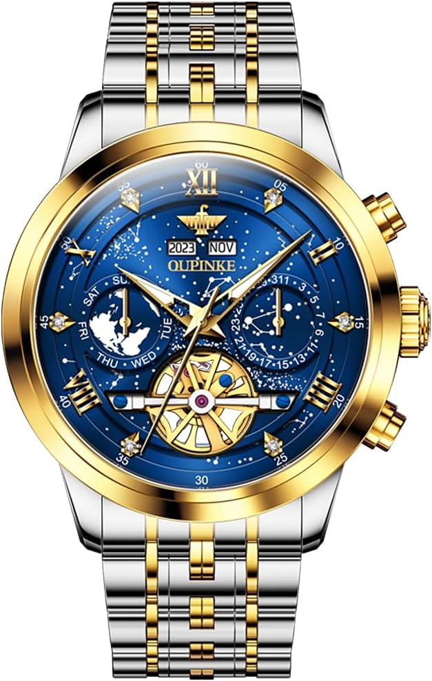 OUPINKE 腕時計 メンズ 自動巻き 機械式 金属 ステンレススチール 防水 アナログ 日付 ドレス 腕時計 メンズ, G3255:ツートーンバンド&ブルーダイヤル。, G3255。 Amazonで販売中 OUPINKE 腕時計 メンズ 自動巻き 機械式 金属 ステンレススチール 防水 アナログ 日付 ドレス 腕時計 メンズ, G3255:ツートーンバンド&ブルーダイヤル。, G3255。 Amazonで販売中