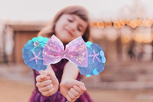 Miniatura 6 de WW-WONDERFULWORLD Diademas de orejas de ratón moradas con lazo, copo de nieve y lentejuelas para niñas, para disfraz de princesa de dibujos