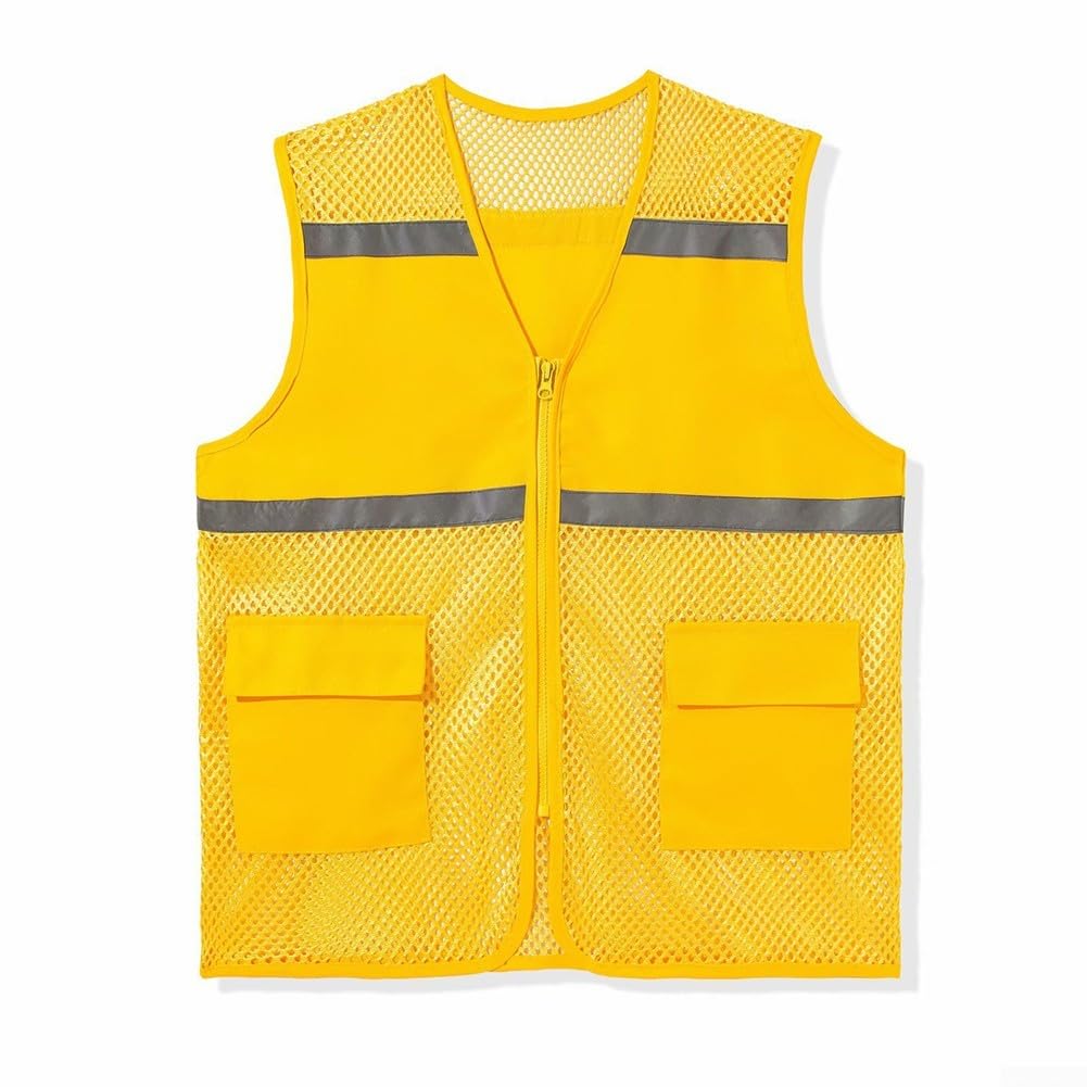 Reflective Strip Printed Workwear Vest, Breathable Mesh Waistcoat for Men and Women (3XL Yellow)