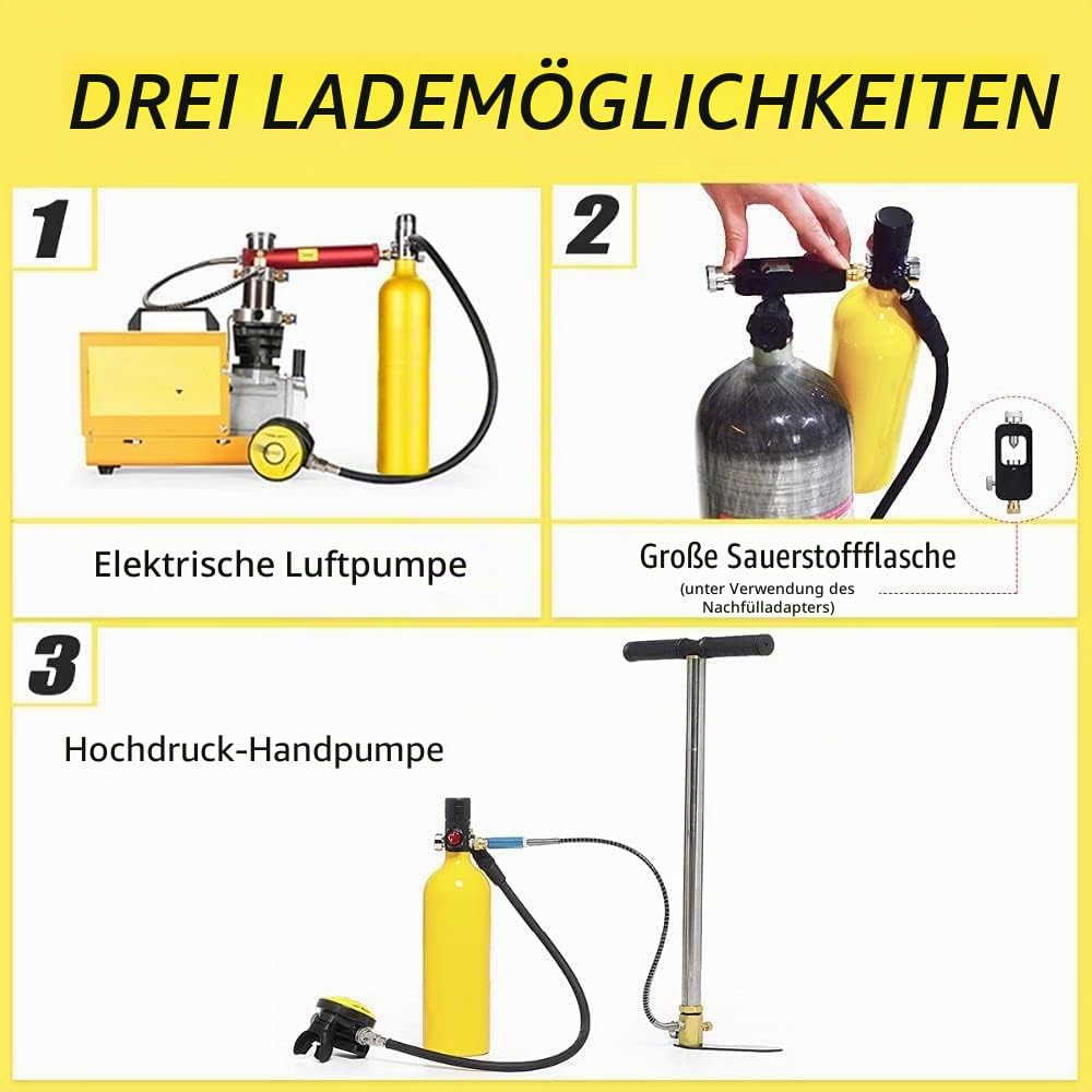 Diving Tank Ausrüstung Scuba Sauerstoffflasche Tauchen, 1L Mini Scuba Dive Cylinder Schnorchelausr Stung Sauerstofftauchg nge mit Einer Kapazit t von 15-20 Minuten das Tauchen unter Wasser