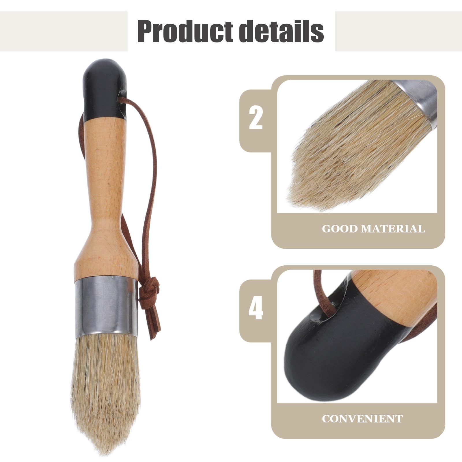 Homoyoyo Juego de Pinceles Redondos de Cerda de Cerdo para Pintura Tiza y Cera, Set de 3 Piezas Mango de Madera para Decoración del Hogar y Aplicación
