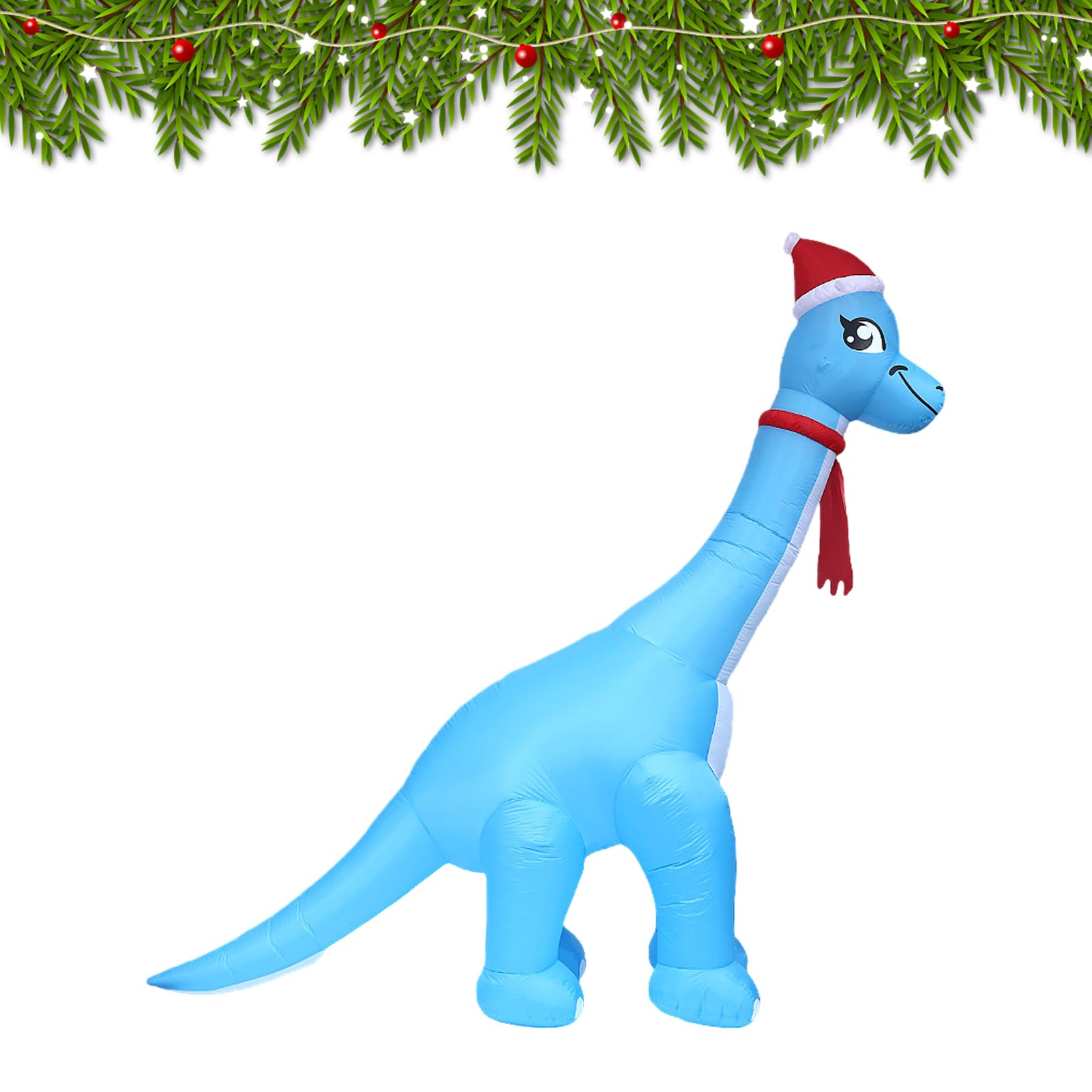 Christmas Inflatable Ogromny Oświetlony Dinozaur Dekoracje Imprezowe | Zewnętrzne Inflatable z Mikołajową Czapką na Święta do Ogrodu Podwórka Tarasu Podjazdu Drzwi Wejściowych