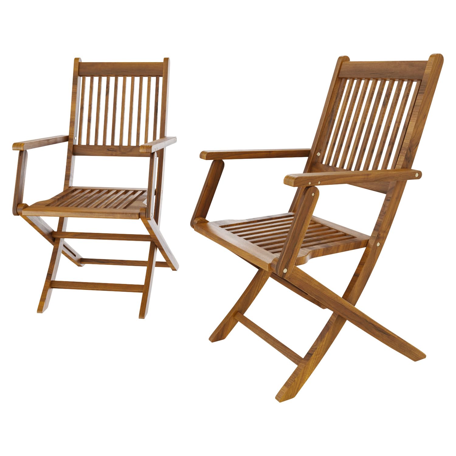 Set di 4 Sedie Da Giardino Pieghevoli Con Braccioli Seduta e Schienale Alto Con Doghe In Legno Massiccio Naturale Di Acacia 91 x 58 x 52 cm Per Giardino Esterno Piscina Patio Terrazzo Balcone