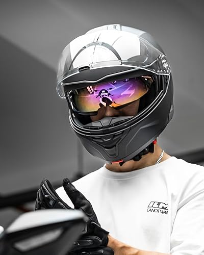 Miniatura 8 de ILM Casco de motocicleta modular de cara completa para hombres y mujeres DOT ECE Powersports Moto Street Racing Modelo B-711 (negro mate, S)
