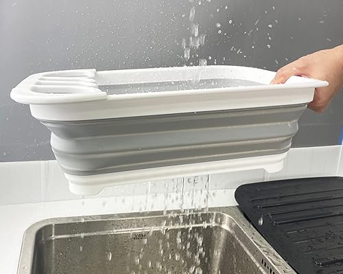 Miniatura 7 de SAMMART Escurridor de platos de plástico plegable, juego de escurridor plegable, organizador de vajilla portátil, para ahorrar espacio y utensilios