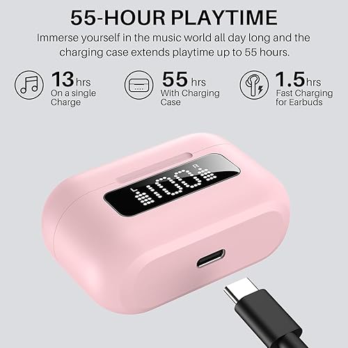 Miniatura 5 de TOZO Auriculares inalámbricos híbridos con cancelación activa de ruido con 6 micrófonos AI Clear Call Ear Buds 68H Playtime con pantalla LED, 32