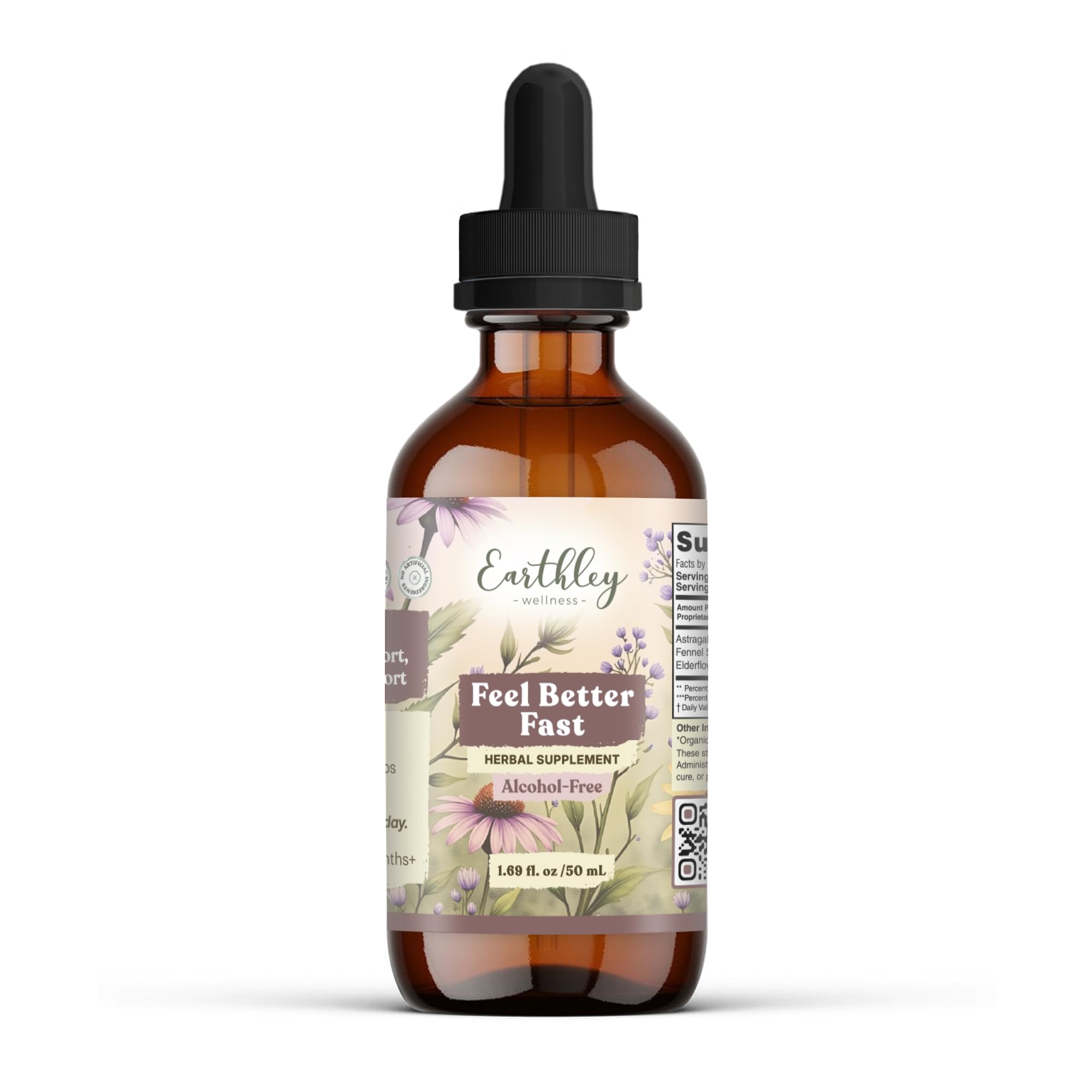 Earthley Wellness Feel Better Fast, Echinacea Root, Fennel, Astragalus root, Elder flower and Cinnamon, New Size (1.69 oz)