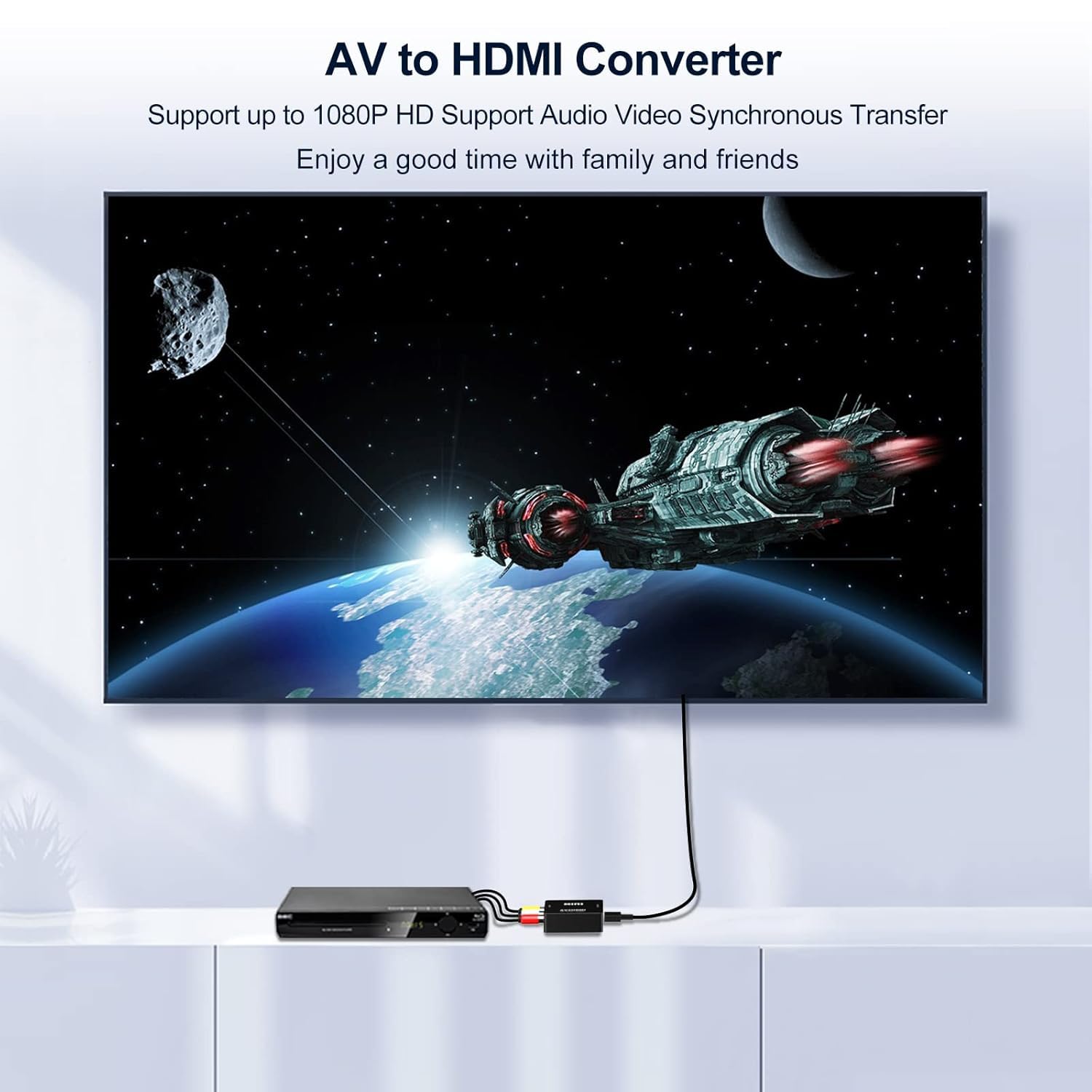 RCA to HDMI Converter, 1080P Mini RCA Composite CVBS AV to HDMI Video Audio Converter Adapter for PC Xbox PS4 PS3 VHS VCR DVD TV STB Support PAL/NTSC with USB Power Cable — view 4