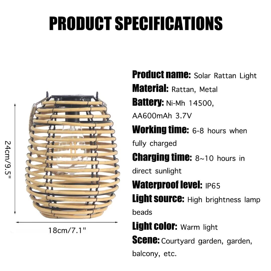 Lanterna solare esterna Solar Rattan Hanging Solar Lights Solar Lantern Light Portable Solar Lamp Illuminazione solare per giardino Paesaggio Patio Tavolo da pranzo Decorazione