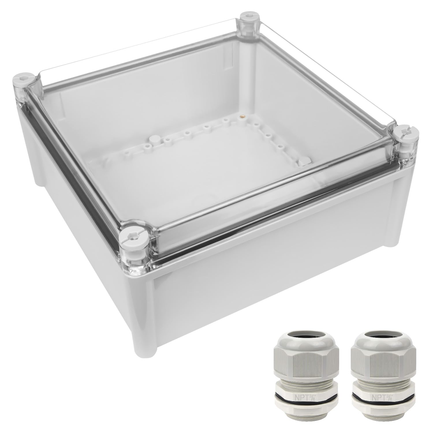 LeMotech Junction Box IP67 Waterproof Dustproof Electrical Box Project Box DIY Enclosure Gray with Transparent Clear Cover, External Size 11x11x5.1in (280x280x130mm)