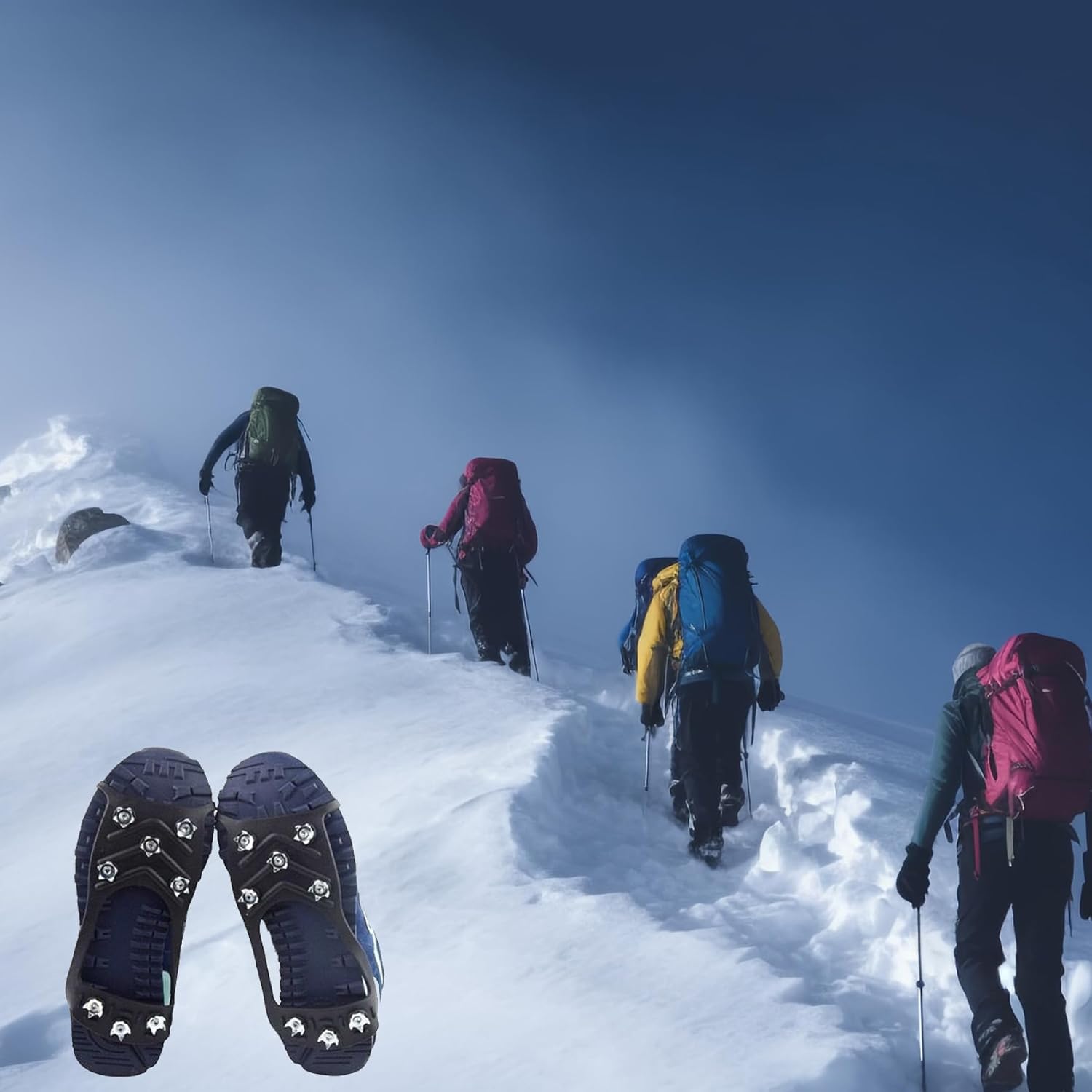 Non-Slip Spikes 2 Pairs Spikes for Shoes with 8 Stud Crampons Shoe Ice Cleats Snow Traction for Walking, Running on Ice & Snow Grips M for Shoes