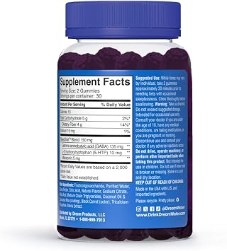 Dream Water Sleep Gummies (60 Count) Sleep Aids for Adults - 5mg Melatonin, GABA, 5-HTP - Natural Snoozeberry Flavor (Blue Raspberry) - Easy Chew Melatonin Gummies - Sugar Free, Gluten Free, Vegan.