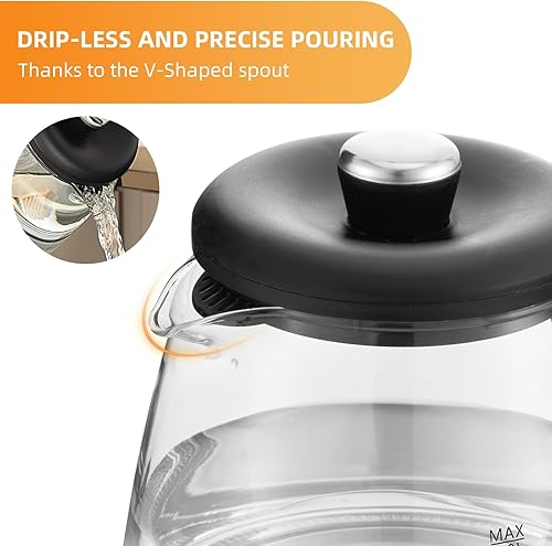 Miniatura 9 de Panana Hervidor eléctrico, tetera de 1.8 L, 1200 W, tapa interior extraíble de acero inoxidable para una fácil limpieza, caldera de tetera de agua