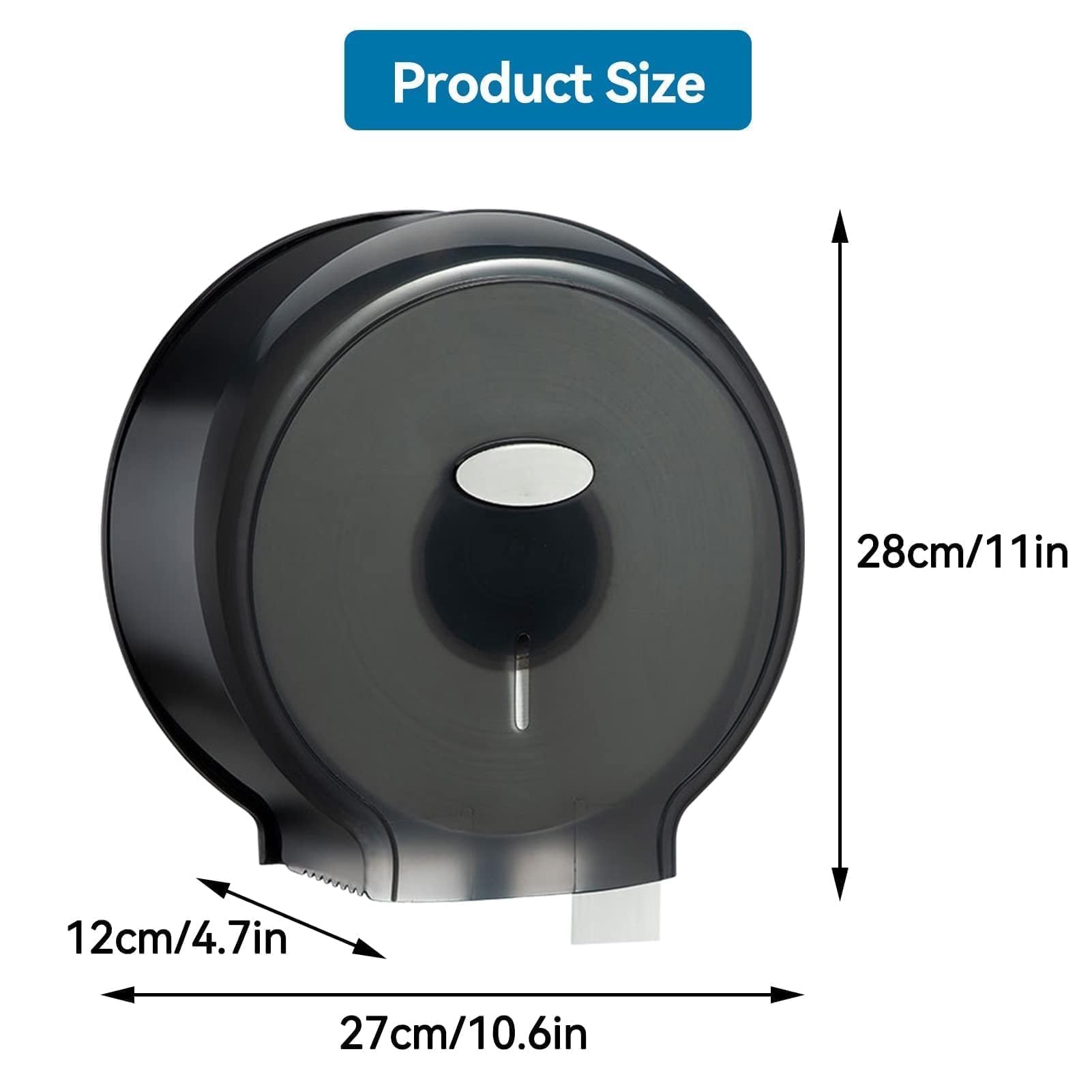 distributeur papier toilette,Distributeur de Papier hygiénique Jumbo à Rouleau Unique, Distributeurs de Papier Toilette avec clé de Verrouillage Porte-Rouleau de Papier Toilette Mural Rond(Noir)