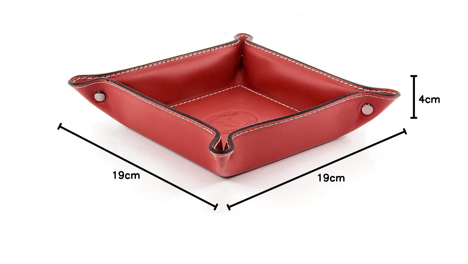 Orvieto Plateau Bien rangé en Cuir de Fabrication Artisanale Italienne, Vide Poches, Cadeau, Rouge (19x19 cm)