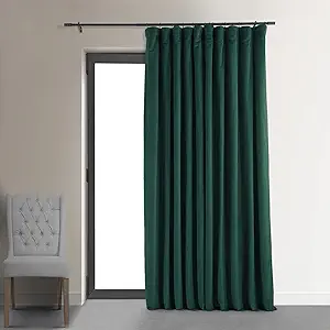 HPD Half Price Drapes Signature Velvet Thermal Blackout Curtains for Living Room 120 Inch Long 1 Panel Rod Pocket Insulated Blackout Curtains for Bedroom Window Curtains, 100Wx120L, Blackforest Green