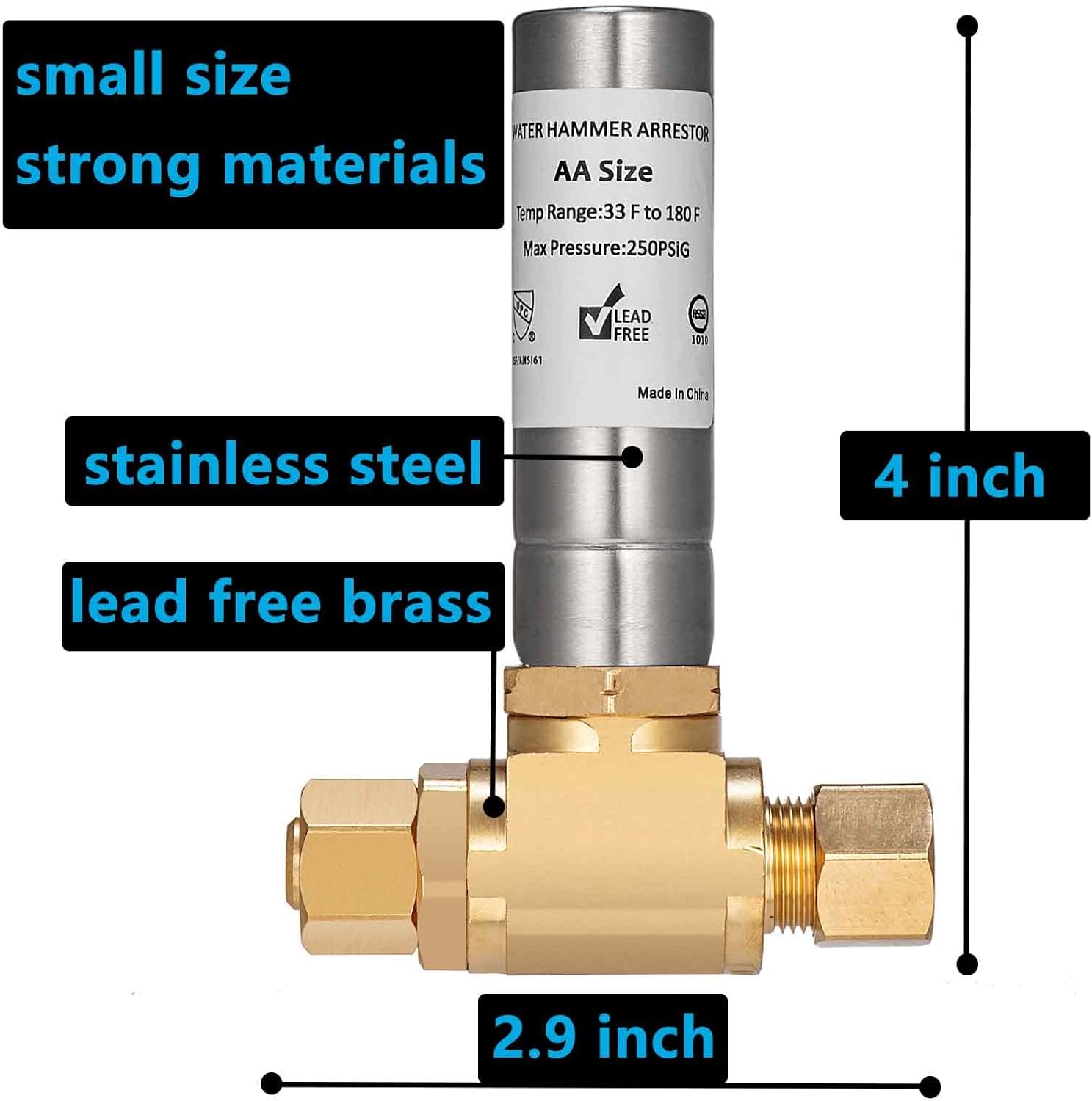 (2 Pack) Lidertik Water Hammer Arrestor for Dishwasher and Toilet 3/8 Inch Male Compression and 3/8 Inch Female Compression, Absorb Shock and Reduce Noise for Water Pipe