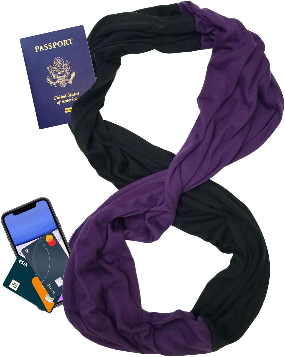 elzama Travel Scarf 2 Hidden Zipper Pocket for Women, Infinity Loop Scarf with Double Zip Pockets, Neck Wrap, Dual Color elzama Travel Scarf 2 Hidden Zipper Pocket for Women, Infinity Loop Scarf with Double Zip Pockets, Neck Wrap, Dual Color