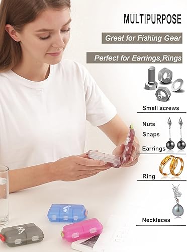 Miniatura 9 de Paquete de 1 organizador de píldoras de viaje para farmacia, 10 compartimentos, pequeño pastillero plegable sin BPA, contenedor de píldoras diario