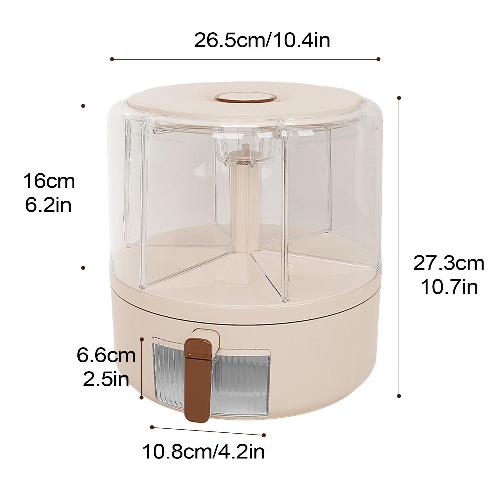 Dispenser di cereali da cucina, contenitore rimovibile per | alimenti secchi, soluzione ermetica, 23 x 26 x 26 x 24 cm, rotazione a 360 gradi, organizzazione per uso in cucina