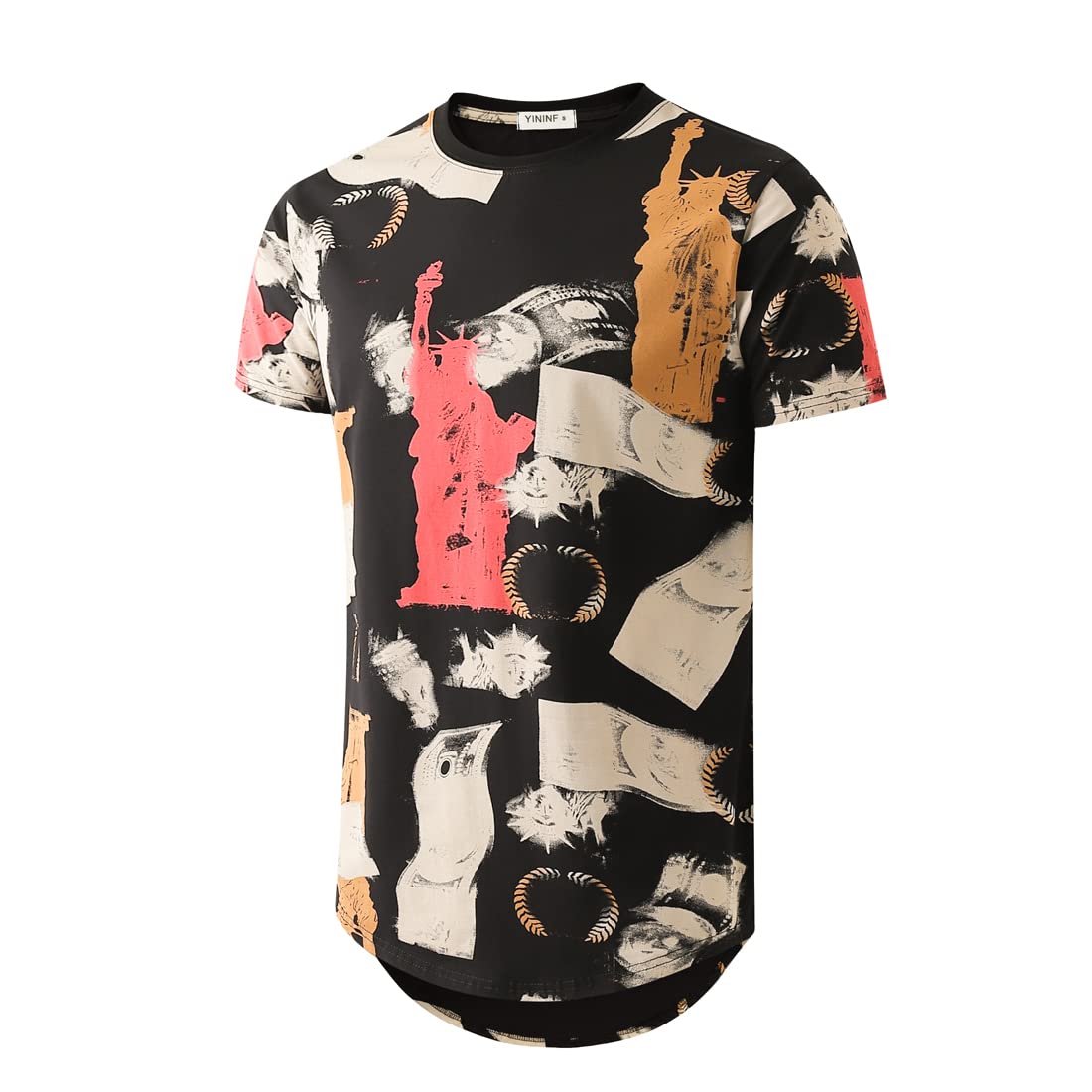 Mens Hipster Hip Hop All Over Graphic Longline T-Shirt