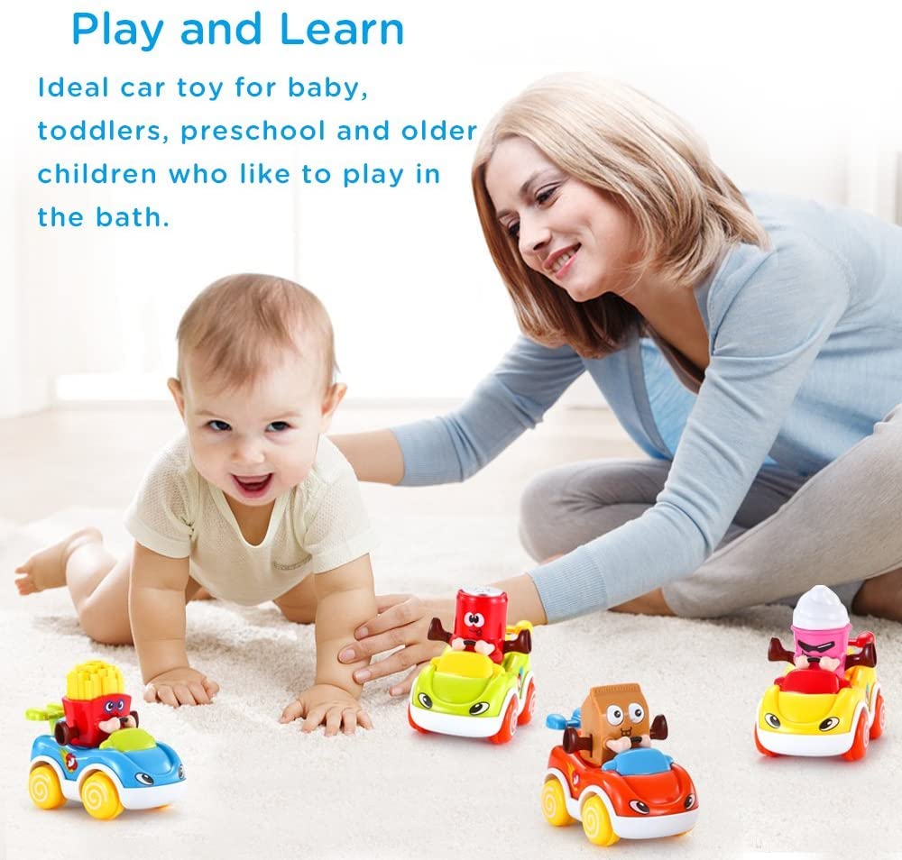 Buy Gxi Cars for 1 Year Old Boy, Toddler Toy Cars Set of 4 Cartoon Push and Go Friction Powered